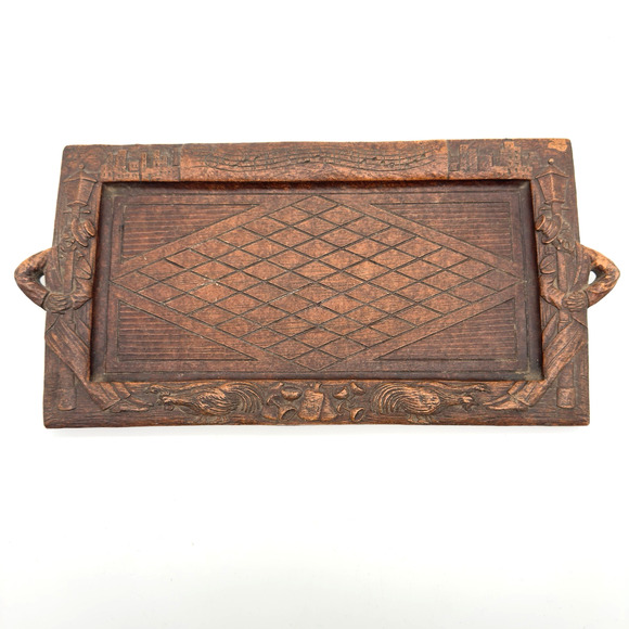 Vintage Syroco Wood Tray Catchall Music Drinking City Man Cave Barware Cards - Picture 1 of 12
